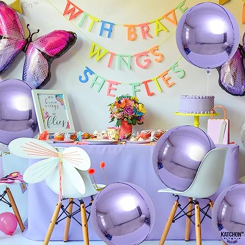 Image of KatchOn, Big Purple Mylar Balloons - 22 Inch, Pack of 6 | Round 4D Metallic Lavender Balloon for Purple Party Decorations | Metallic Balloons for Anniversary | Unicorn, Mermaid Birthday Decorations