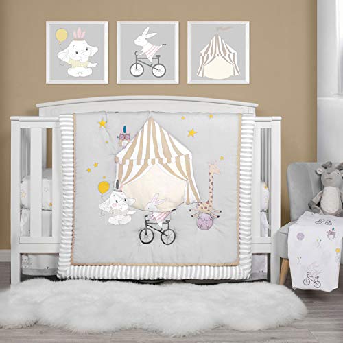 TILLYOU Luxury 4 Pieces Embroidered Crib Bedding Set (Comforter, Crib Sheets, Crib Skirt)