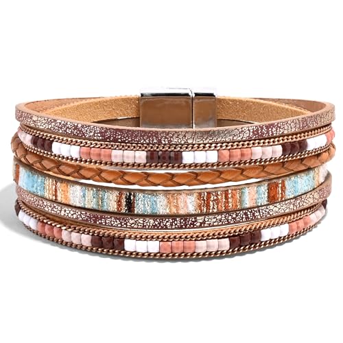 VIBILIA Boho Leather Wrap Bracelets for Women Multi-Layer Bracele...