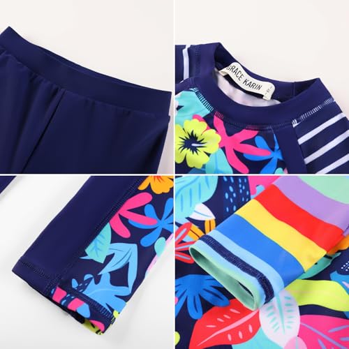 Image of GRACE KARIN Girls Long Sleeve Swimsuit Two Piece Rashguard Floral Swimwear 6-14Y
