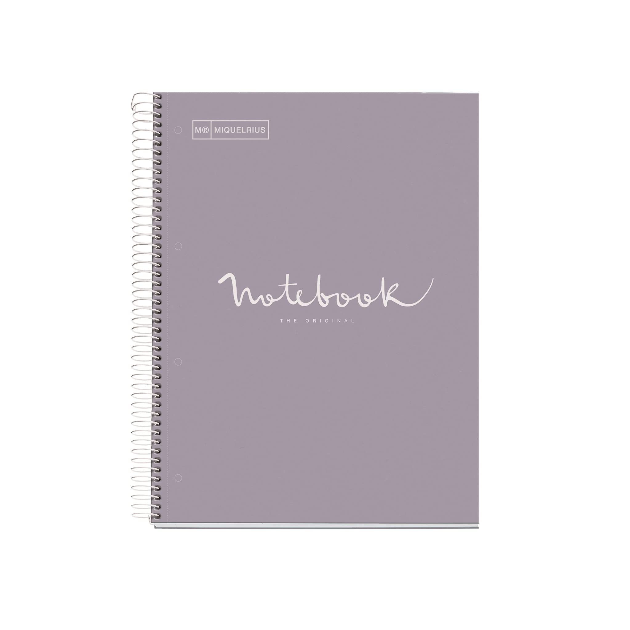 MiquelriusA5 Notebook - 80 Sheets 90 g - Grid 5 x 5 mm - 1 Coloured Strip - Laminated Hard Cover - Grey