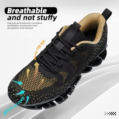 Mens Walking Shoes Blade Non Slip Fashion Sneakers Breathable Mesh Soft Sole Casual Athletic Running Sport Shoes Black Gold3