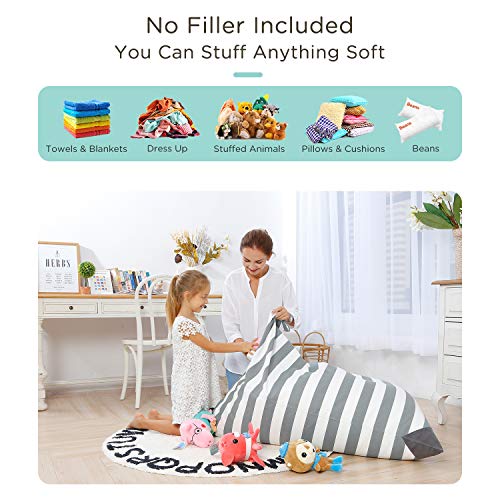 Aubliss Stuffed Animal Storage Bean Bag Chairs Cover, 50"X 35" Extra Large Bean Bags Chair For Kids Adults, Beanbag Toy Storage For Boys Girls - Premium Cotton Canvas Grey Stripe #TOP1