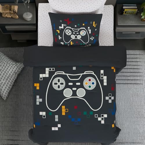 Twin Comforter Set for Boys-5 Pieces Gamer Glow in The Dark Twin Bedding Sets for Kids, Ultra Soft Bed in A Bag with Sheets