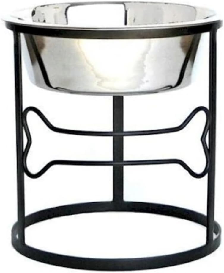 Unique Lifestyle Elevated Dog Bowl with Black Iron Stand, Stainless Steel, Bone Design, Ideal for Large Dogs, 10in Height-image-3