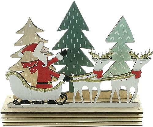 Dekoleidenschaft LED Board Santa mit Schlitten aus Holz,...