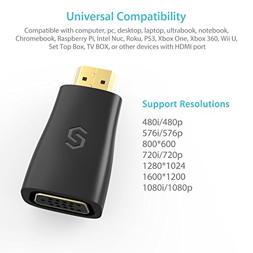 Syncwire Adattatore da HDMI a VGA - 1080P 60Hz Convertitore HDMI Maschio a VGA Femmina per Computer, Desktop, Laptop, PC, Monitor, proiettore, HDTV, Chromebook, Raspberry Pi, Roku, Xbox e Altri