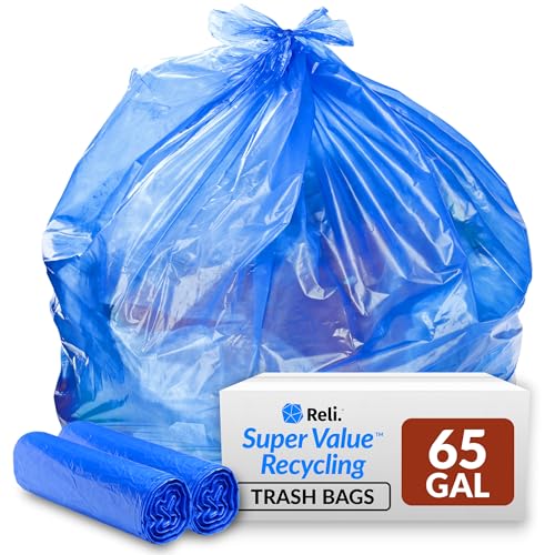 Reli. SuperValue 65 Gallon Recycling Bags | 50 Count | Blue Trash Bags | Made in the USA