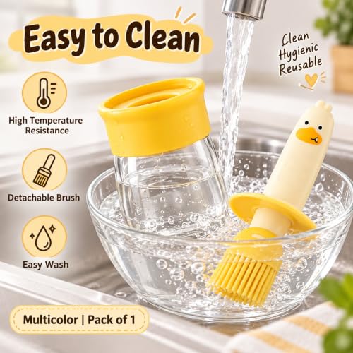 Image of Oil Dispenser Bottle with Silicone Basting Brush - 200 ml Duck Style Oil Jar for Cooking, BBQ, Baking and Air Fryer | BPA Free, Heat Resistant up to 230 C