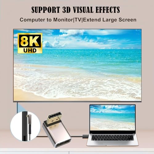 Adaptador DisplayPort 1.4 8K ángulo 90° macho a hembra miniatura 7