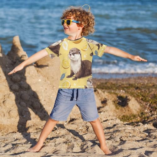 Boys Short Sleeve T-Shirts Lemon Otter Yellow Rashguard Kids Swim Shirts Sun UPF 50+4