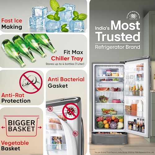 Image of LG 210 L, 5 Star, Smart Inverter Compressor, Direct Cool Single Door Refrigerator (GL-D231APZU, Shiny Steel, Base stand with drawer & Moist 'N' Fresh)