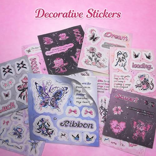 Image of PLUSPOINT Butterfly Aesthetic Scrapbook Kit for Girls - A5 Lock Diary Melody Echoes Theme with Stickers, Washi Tape, Memo Pads & Pen, Kawaii Journal Stationery Gift Set for DIY Scrapbooking
