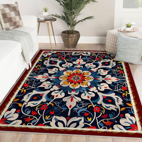 Tapis de salon abstrait floral bohème 160x230cm lavable à poils bas - 4