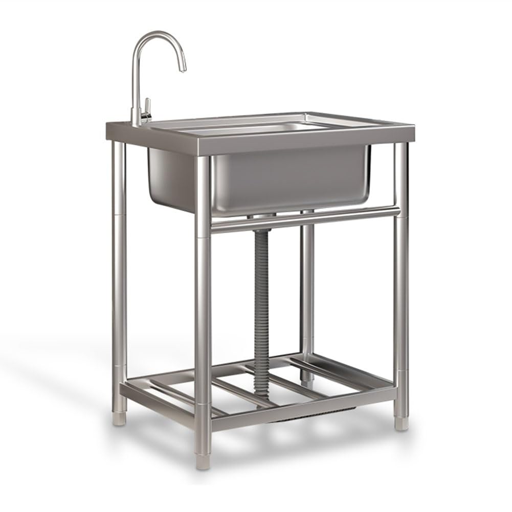 TAXXII Free Standing Outdoor Stainless Steel Sink, Commercial Kitchen Sink with Hot and Cold Faucet, Single Bowl Utility Set for Laundry Room Backyard Garage(53x40cm(21x16inch))