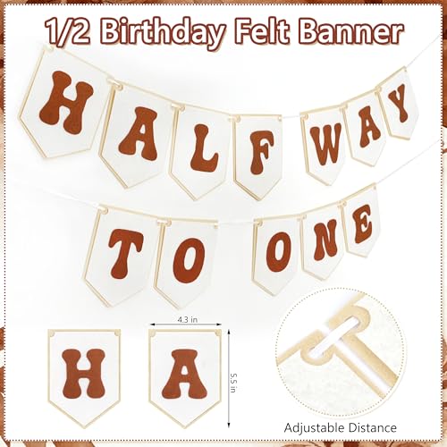 Image of 1 /2 Birthday Brown Half Birthday Decorations - White Brown It's My 1 /2 Birth Banner Glitter Cake Topper Tassel Wood Bead High Chair Banner & Cone, Hat Halfway to One Party Supplies