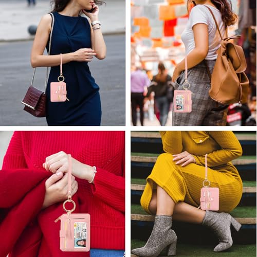 Image of COOLANS Silicone Bracelet Wristlet Wallet Credit Card Holder RFID,ID Window,Key Ring Tassel,Slim Wallet Women Keychain Purse