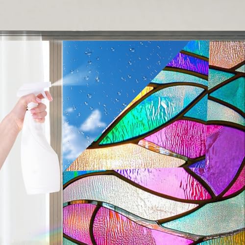 Image of Nuxovilar Gothic Colorful Glass Lattice Cling Window Film 17.5x39.3 PVC