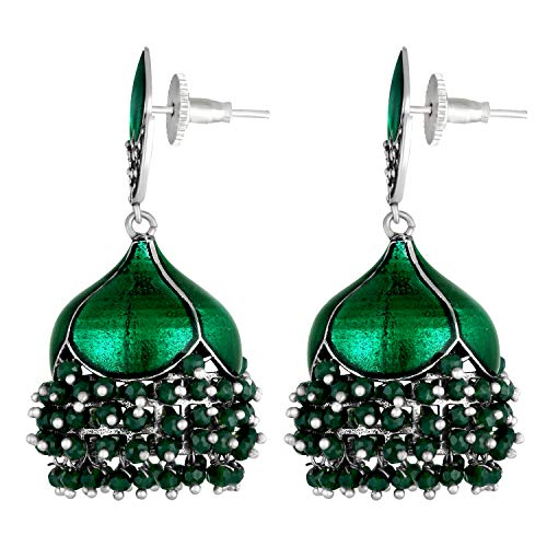 Aheli Green Enamel Jhumki Jhumka Pearl Dangle Earrings Indian Ethnic Wedding Party Fashion Statement Jewelry For Women #TOP2