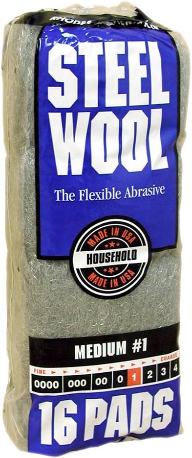 Image of Homax Rhodes American Household Steel Wool16 pad, Medium Grade #1, 16 Pads (Pack of 6)