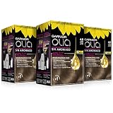 Buena eficacia del color Garnier Olia - Pack de 3 coloración permanente sin amoniaco para un olor agradable con aceites florales de origen natural, color tono 6.0 rubio oscuro