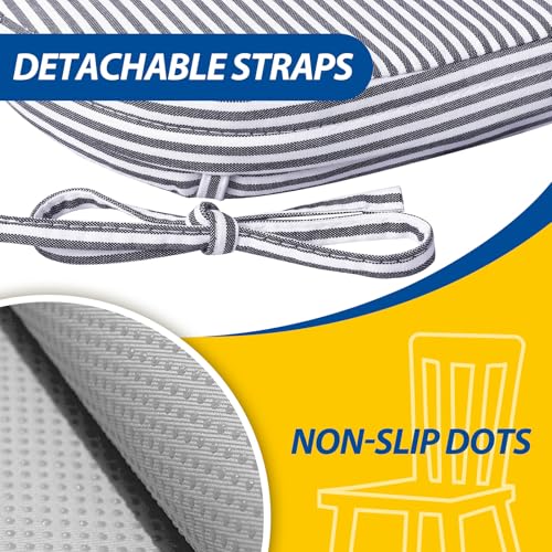 Image of AAAAAcessories D-Shaped Chair Cushions, Featuring Ties and Removable, Machine-Washable Cover, 2'' Thick Seat Pads for Kitchen and Dining Rooms, 17'' x 16'', Set of 2, Pinstripe Dark Gray