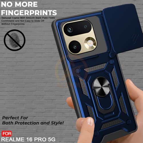 Image of Armor Bumper Back Cover Case for Realme 16 Pro 5G Rotating Camera Cover, Ring Holder & Kickstand | Heavy Duty & 360 Degree Protection Realme 16 Pro 5G Back Cover (Blue)