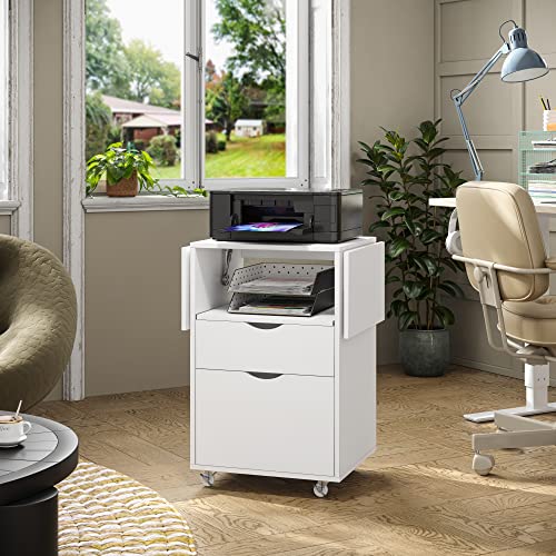 Furnideco 2 Drawer File Cabinet On Wheels, Rolling File Cabinet With Desk Extender Clamp And Storage Shelves, Hanging Bar For Legal/Letter/A4 Size Files For Home Office Organization (White) #TOP2