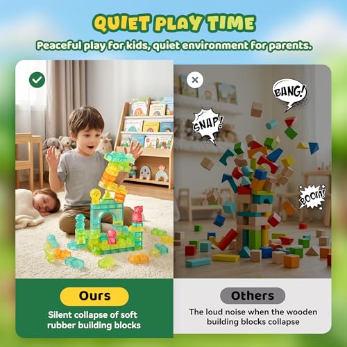 Image of 52PCS Sensory Soft Building Blocks for Toddlers, Squishy Stacking Toy | Preschool Educational Creative Play, Montessori Squeezable, Stretchable Early Learning Construction Playset, Puzzle Blocks