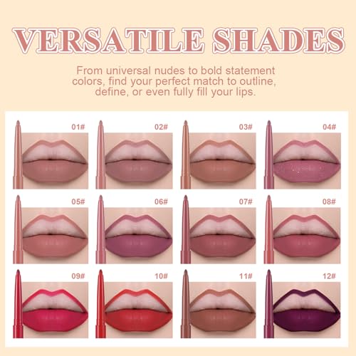 12 Colors Matte Velvet Lip Liner Set, Sculpting Smooth Creamy Texture, Nude... - Image 4