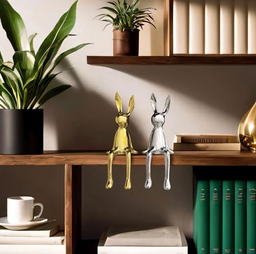 Estatuas Decorativas Conejo 2 piezas Oro y Plata miniatura 4