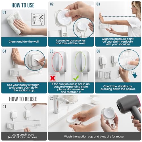 Image of TAILI Shower Caddy Suction Cup Rustproof Metal Shower Shelves White 2pack