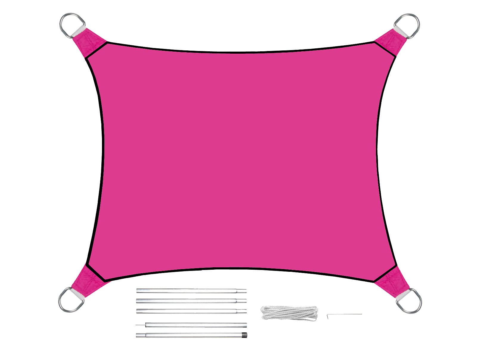 Perel Voile d'ombrage rectangulaire 2 x 3 m Couleur Rose avec Barre Set – Protection Solaire pour Votre Jardin.