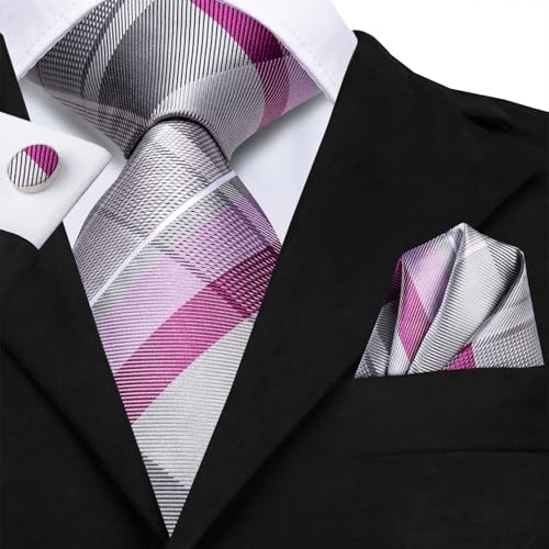 Image of Hi-Tie Men 63inches Tie Set Extra Long Necktie Paisley Tie Pocket Suqare Cufflinks Big and Tall Men Tie