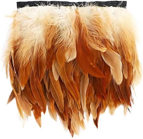 HaiMay 4.5 Yards Brown Rooster Feathers Fringe Trim Sewing Feather Trim Ribbon for Craft Clothes Accessories Latin Wedding Dress Home Party Costumes Decoration, 5-7 Inch Width