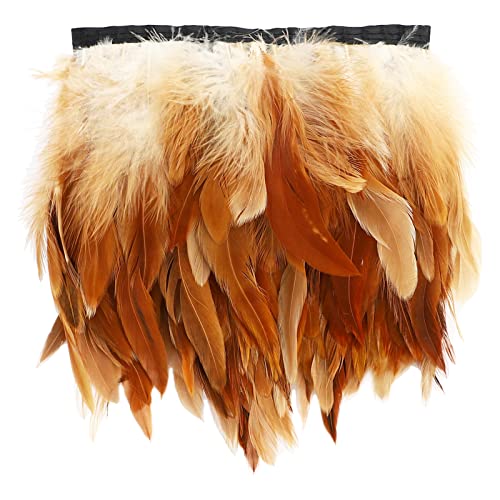 Haimay 4.5 Yards Brown Rooster Feathers Fringe Trim Sewing Feather Trim Ribbon For Craft Clothes Accessories Latin Wedding Dress Home Party Costumes Decoration, 5-7 Inch Width #TOP18