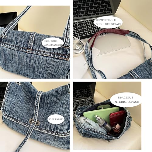 Bolso Tote Denim Casual Retro Azul miniatura 4