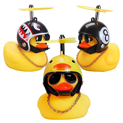 wonuu Duck Car Dashboard Decorations 3pack Rubber Duck for Car Car Accessories Rubber Duck with Thruster Helmet Sunglasses, and Gold Chain Cool Ornaments