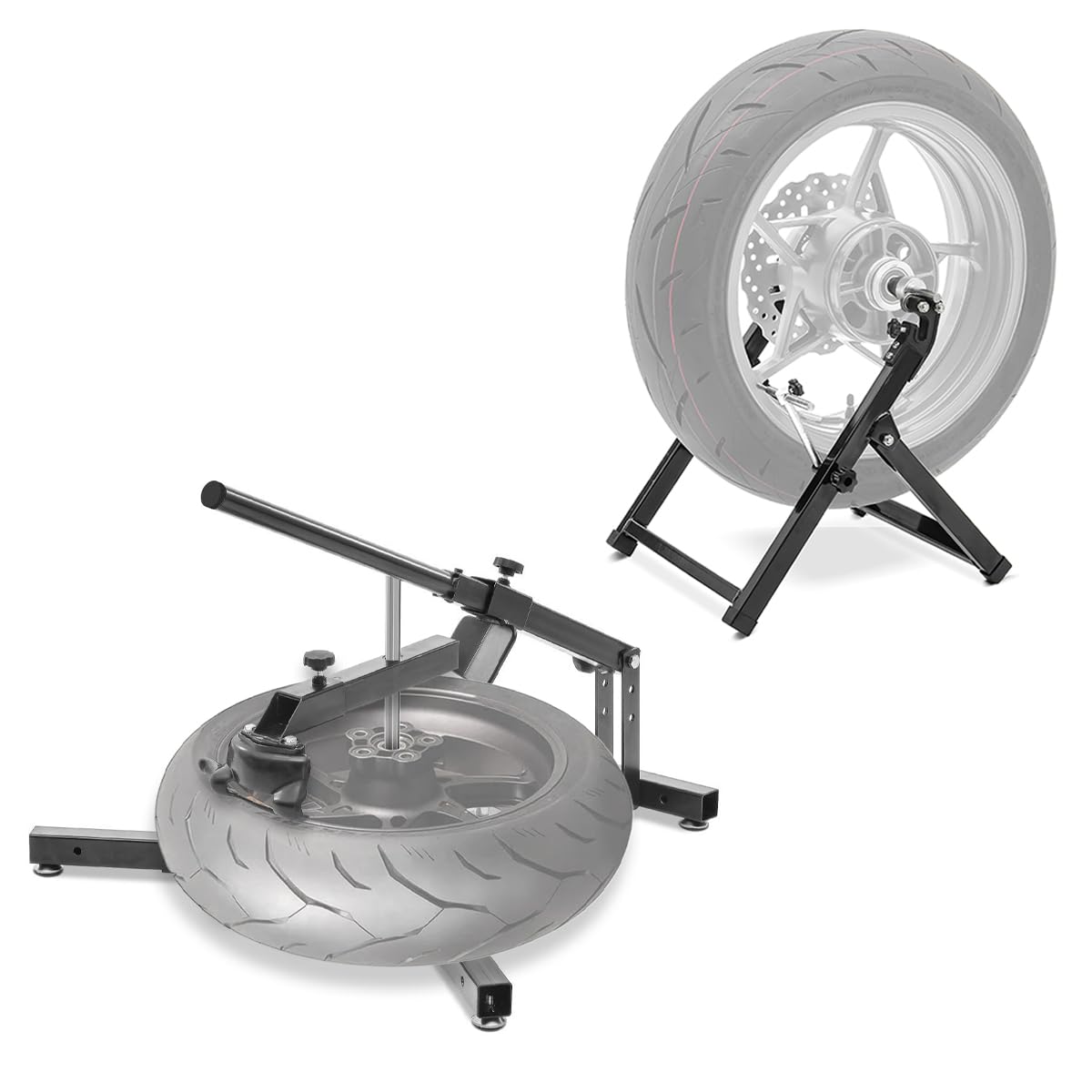 Reifenmontiergerät 12-21" Set + Wuchtbock kompatibel mit Motorradreifen schwarz DNP1