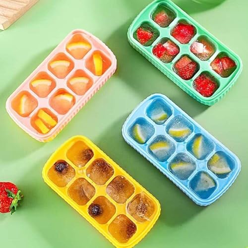 Image of BIDFUL [3 Pack] Pink Ice Cube Tray with Lids, 2-Inch Large Silicone Flexible 8-Cavity Ice Maker Molds for Whiskey & Cocktails, Easy-Release Reusable Ice Cubes, BPA-Free