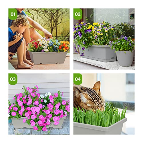 Whonline 8 Pack Window Planter Box, 17 Inches Plastic Window Boxes Rectangular Flower Vegetable Planters With Drainage Holes And Saucers For Indoor Plants Outdoor Garden Patio (Light Gray) #TOP5