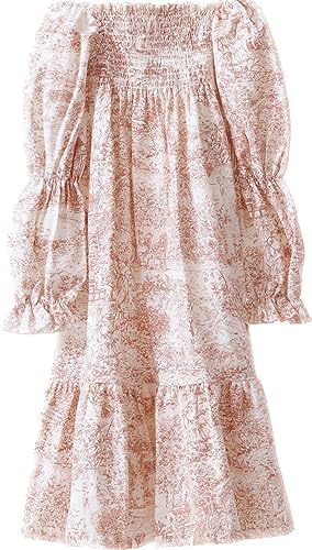 NOTHING FITS BUT Yuki Dress, Linen Cotton Long Puffed Sleeve Girls Dresses, Loose Casual Frock Ruffled Hem Dresses for Girls