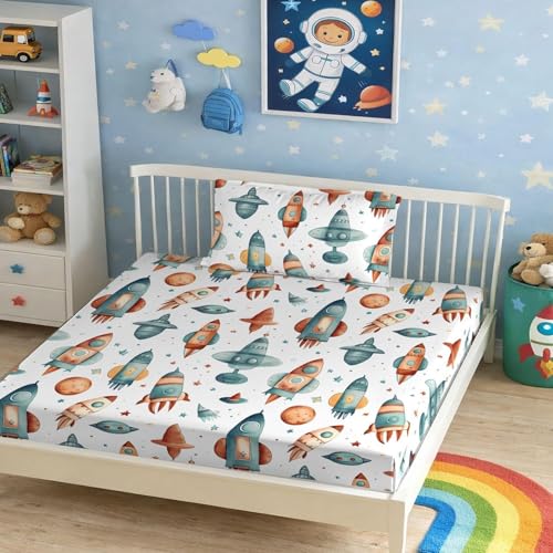 Image of Glace Cotton Single Bedsheet with 1 Pillow Cover | Soft, Durable, Lightweight & Skin-Friendly Fabric| Suitable for Single /Diwan Bed Size 4x6 feet (48x72 Inch) Rocket