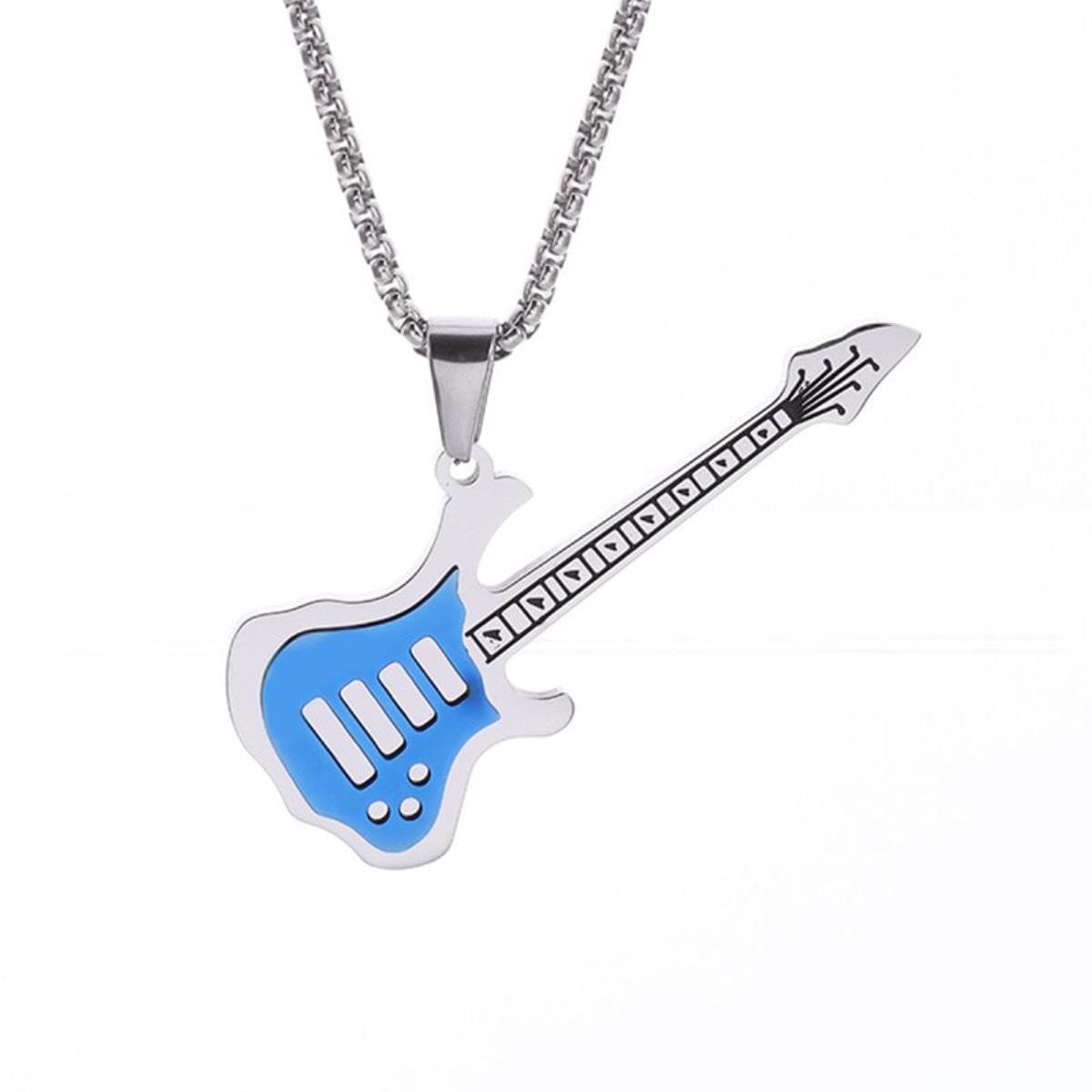 YAHOYA 316L Stainless Steel Guitar Necklace Hip Hop Fashion Men Ladies Stainless Steel Punk Rock Electric Guitar Pendant Jewelry