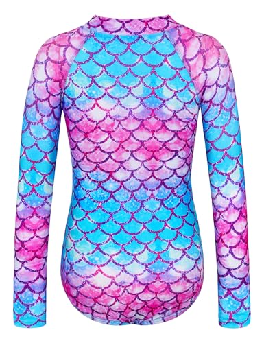 Image of Girls Long Sleeve Swimsuit Zipper Rash Guard Bathing Suit Swimwear with UPF 50+ Sun Protection for Toddler Kids