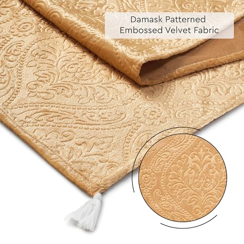 Image of Encasa XO 4 to 6 Seater Dining Embossed Velvet Table Runner | Size 32x183 cm | Gold Color with Premium Polyester - Machine Washable