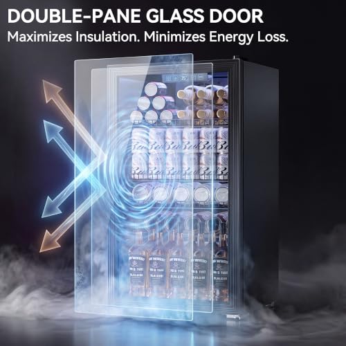 Image of Tehanld Beverage Fridge, 130 Can Mini Fridge With Glass Door, Beverage Cooler Refrigerator, Wine Drink Beer Cooler, Adjustable Shelves & Digital Temperature Display