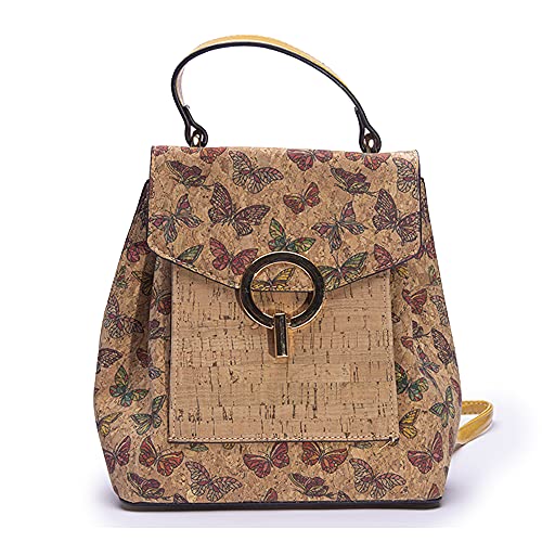 Byoeko S10094 Sac à dos en liège pour femme, Beige avec papillons, Taille unique Cover