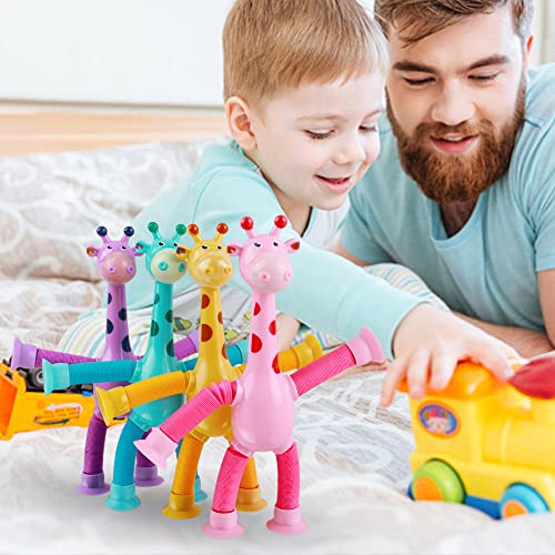 4 Pcs Telescopic Suction Cup Giraffe Toy, Shape-Changing Giraffe Telescopic Tube Cartoon Puzzle Suction Cup Sensory Toys, Novel Stretch And Decompress Educational Giraffe Toys (4 Pcs, Non-Light) #TOP5