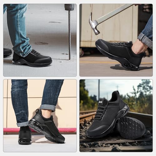 Image of LARNMERN Steel Toe Shoes for Men Women Lightweight Safety Toe Tennis Sneakers Breathable Slip Resistant Work Shoe Comfort Indestructible (10,Black,RSA51008)